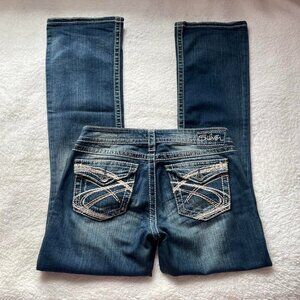 Vintage Silver Distressed Pioneer Bootcut Low Rise Jeans